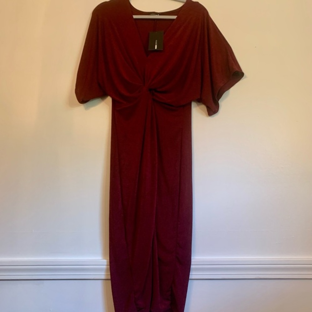 Midi Knot Dress - Burgundy Size 1X